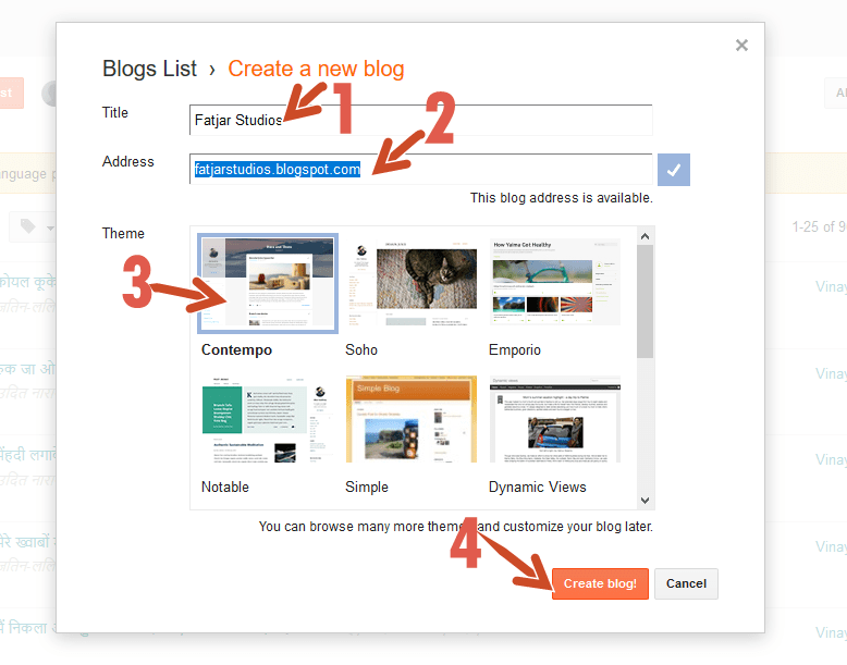 Google Blogger - Blogspot - Create a new blog