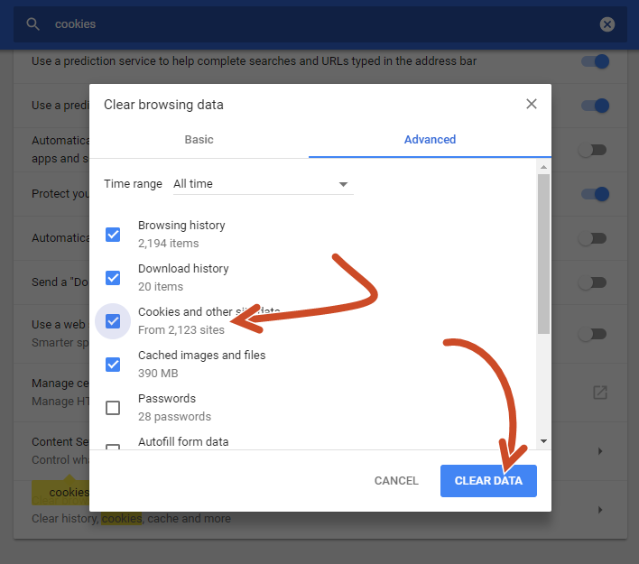 Cookies and other site data