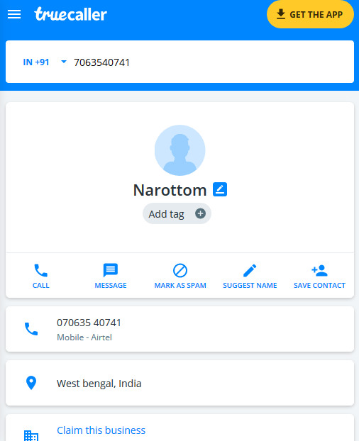 Truecaller number search