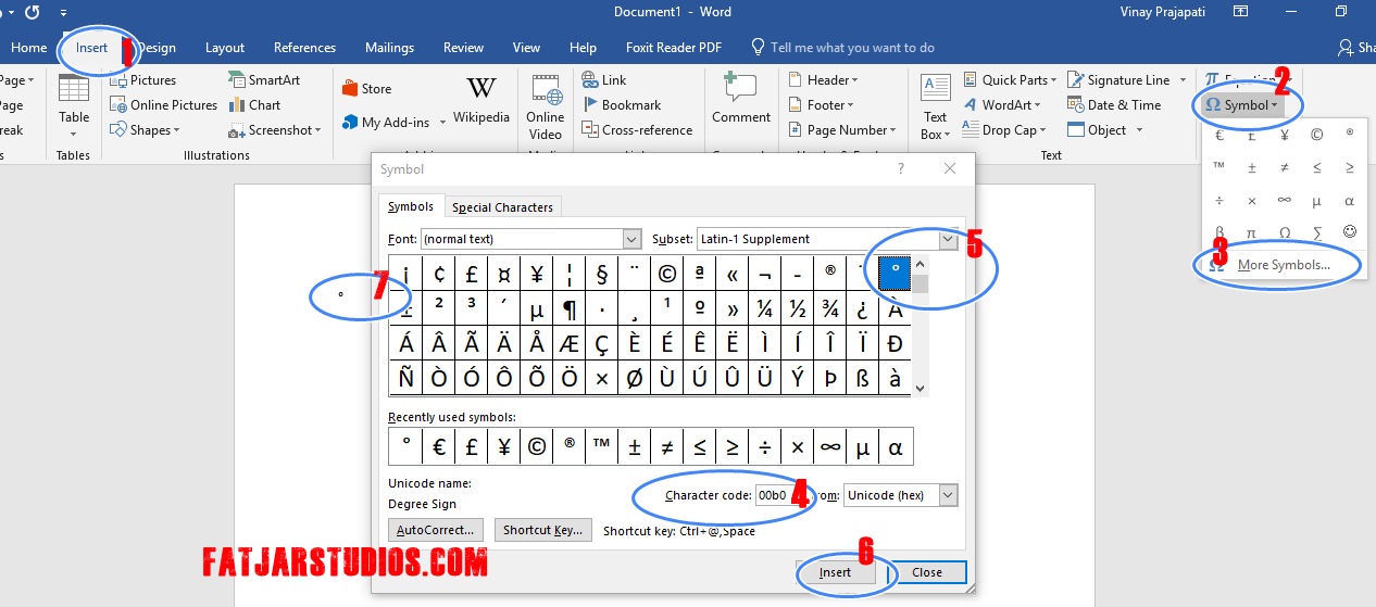 How to Type Degree Symbol in MS Word, HTML, Unicode?